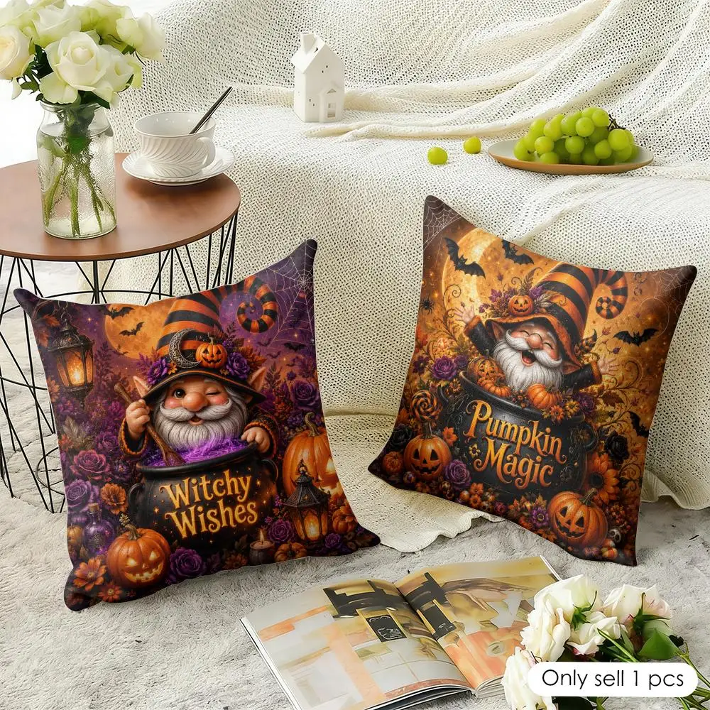 Halloween Gnome Magic Cushion Cover Linen Throw Soft Decorative  for Bed Sofa Car Home Decor Pillowcase 45x45cm
