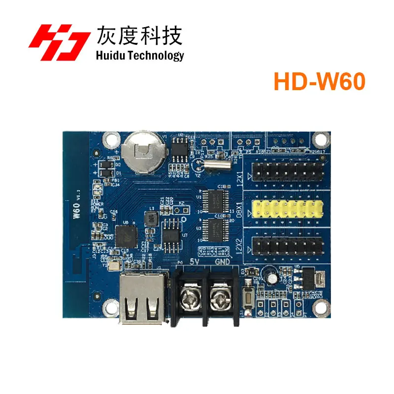 Huidu HD-W60 U-Disk Built-in WiFi Single Color Dual Color LED Display Control Card 32x512 Pixels Support (W61/W62/W63 on Sale)