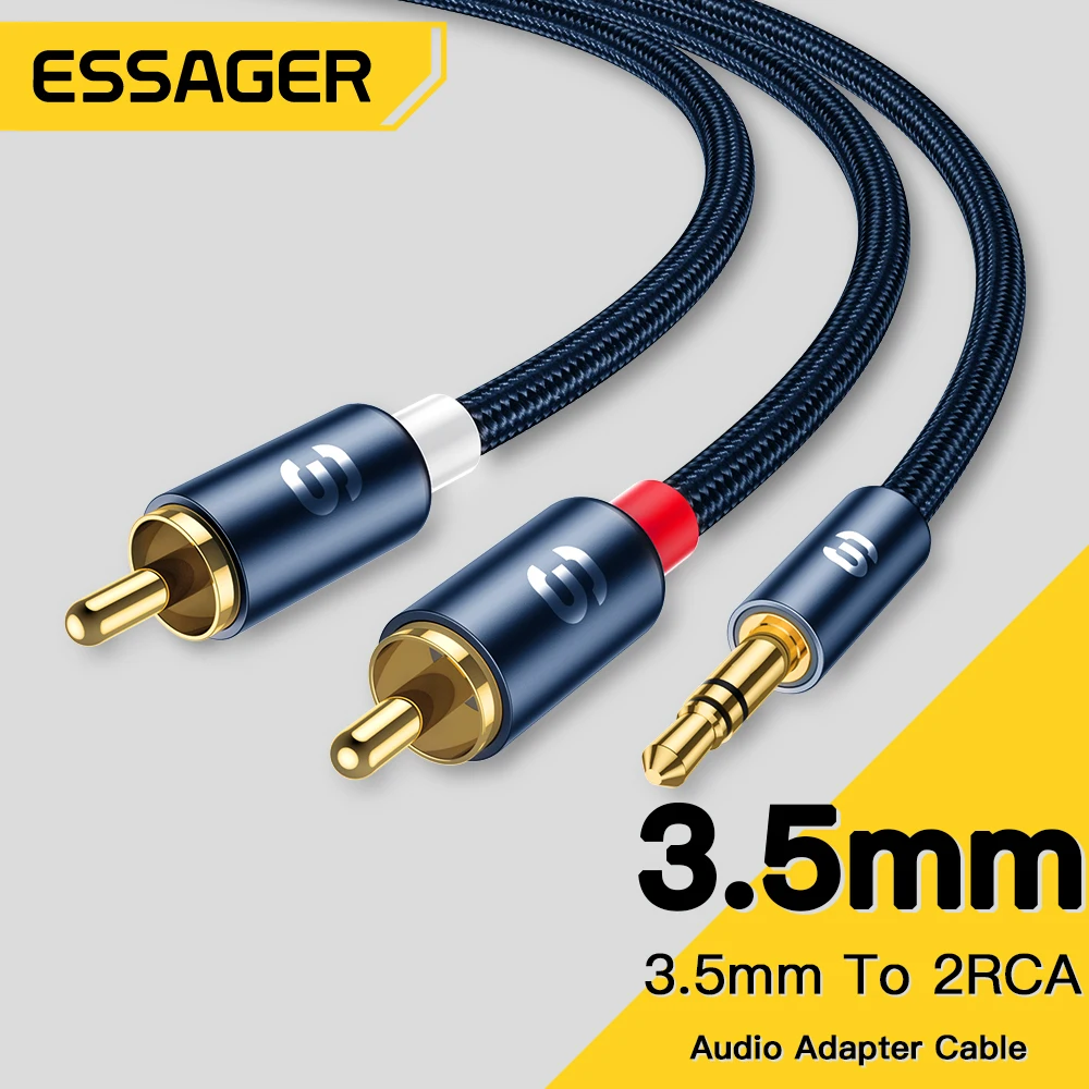 Essager สายสัญญาณเสียง3.5มม.ถึง2 RCA ตัวผู้หญิง Splitter Aux สำหรับลำโพงทีวี PC เครื่องขยายเสียง DVD โฮมเธียเตอร์ลวด