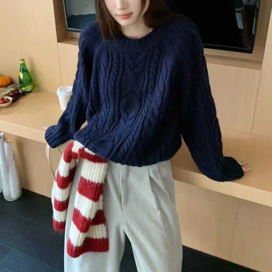 

Women's Knitted Sweater Thiened Loose round Ne Pullover Soft Cozy Autumn Winter Faion Korean Sle Twist Design Top