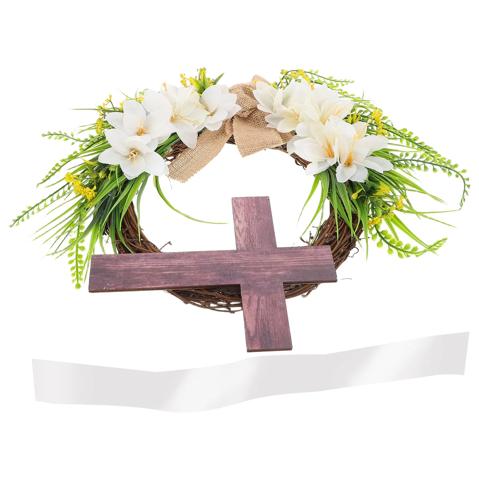 

Cross Garland Christian Wreath Decor Easter Grapevine Bow Tie Decorations Door Wooden Artificial Flower