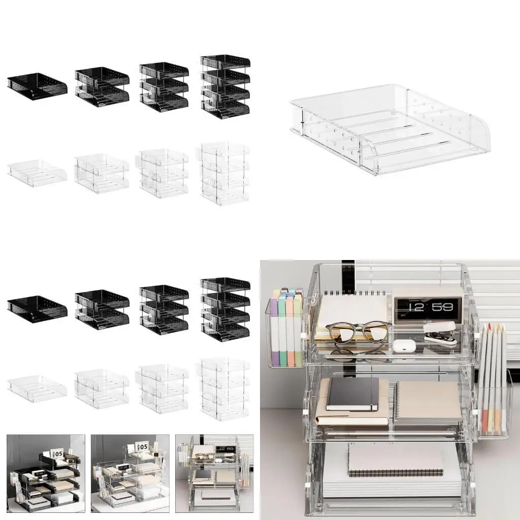 

Tiered Document File Tray Organizers with Pen Cup Multipurpose Desk Organizers