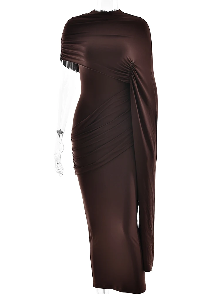 Apprabant Short Sleeve Ruched Elegant Maxi Dress Women Robes O-Neck Package Hip Bodycon Dresses Female Sexy Partywear Vestido