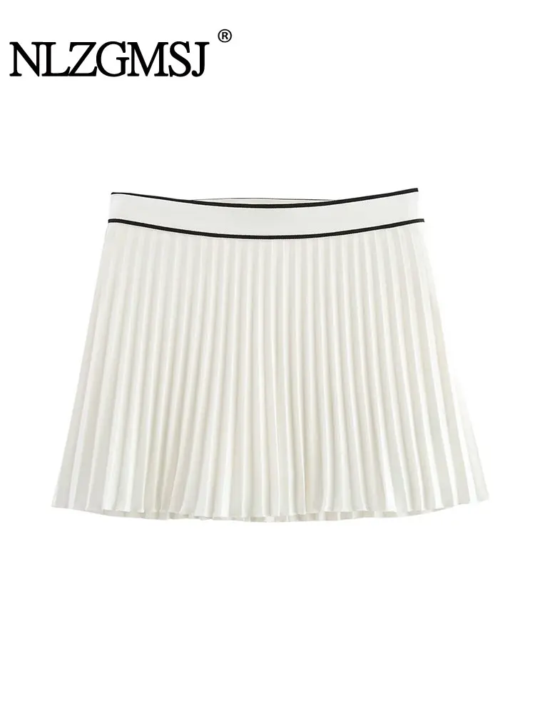 

2025 Spring Summer Casual Sweet Chic Women Skirt Solid Folds Mini Short Skirt Fashion Holiday Female Short Draped Skirt