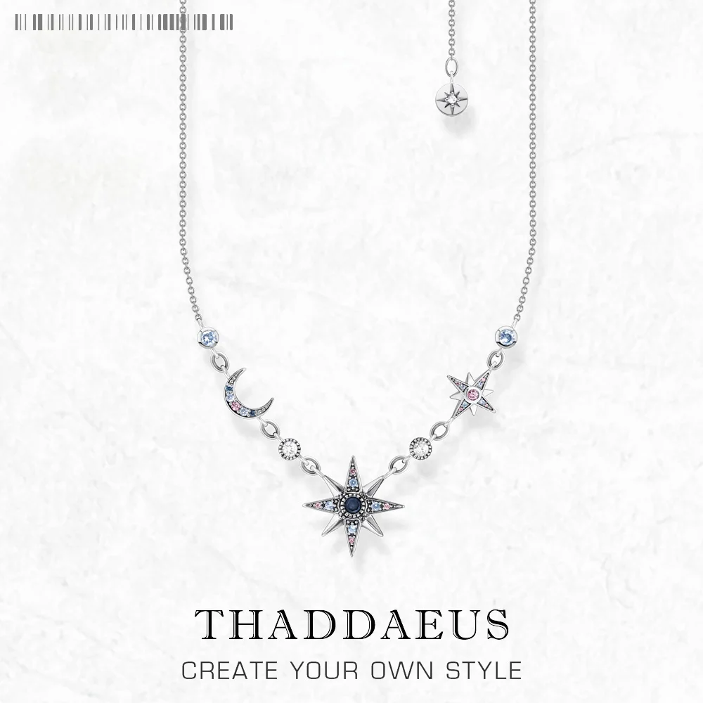 Royalty Star & Moon Necklace 2023 Spring New Link Chain Fine Jewelry Europe 925 Stering Silver Bijoux Modny prezent dla kobiet