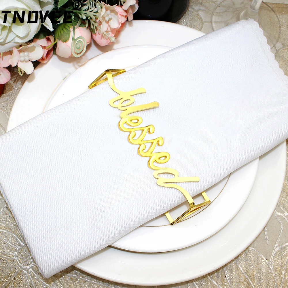 12Pcs Christmas Napkin Ring Blessed Letter Napkin Holder Metal Napkin Buckle for Xmas Thanksgiving Holiday Party Table Decor