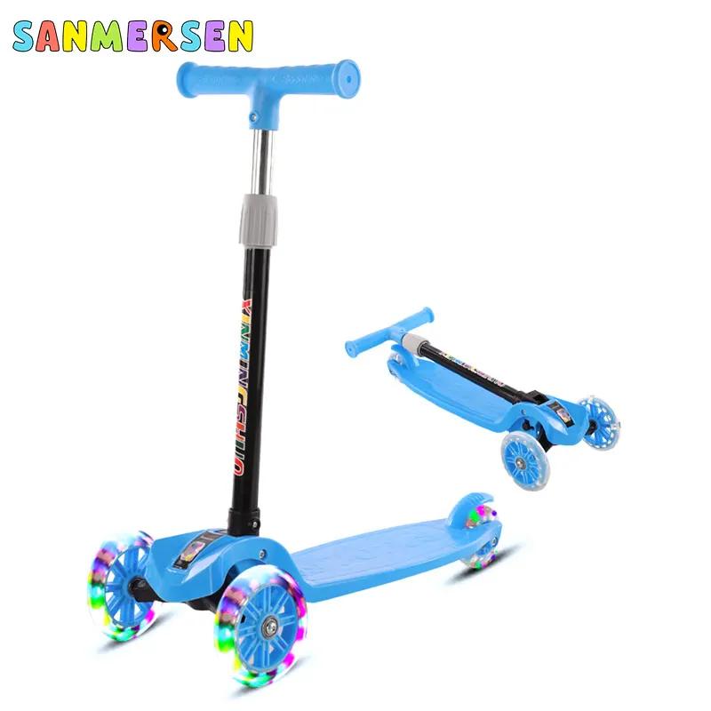 Kinder 3-Rad-Tretroller, zusammenklappbar, Skateboard, Kinder, höhenverstellbar, blinkendes Licht, Rad, Fuß, Roller, Spielzeug, Geschenke