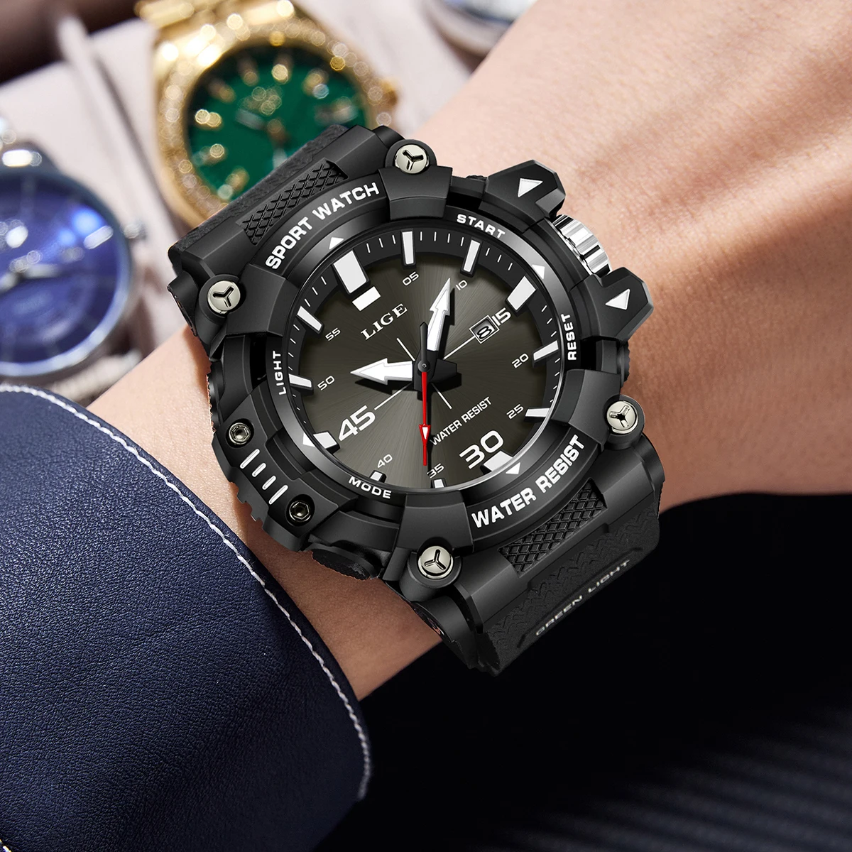 LIGE العلامة التجارية الأعلى G نمط العسكرية الرجال الساعات الذكور موضة الرياضة مقاوم للماء كوارتز ساعات المعصم تاريخ السيارات ساعة Relogio Masculino