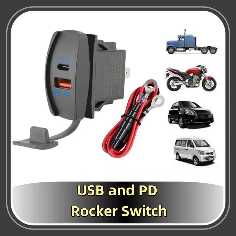 

DaierTek USB Rocker Switch 12V Waterproof PD & QC 3.0 Dual Ports Outlet USB Charger Socket for Car UTV RZR RV Truck Marine