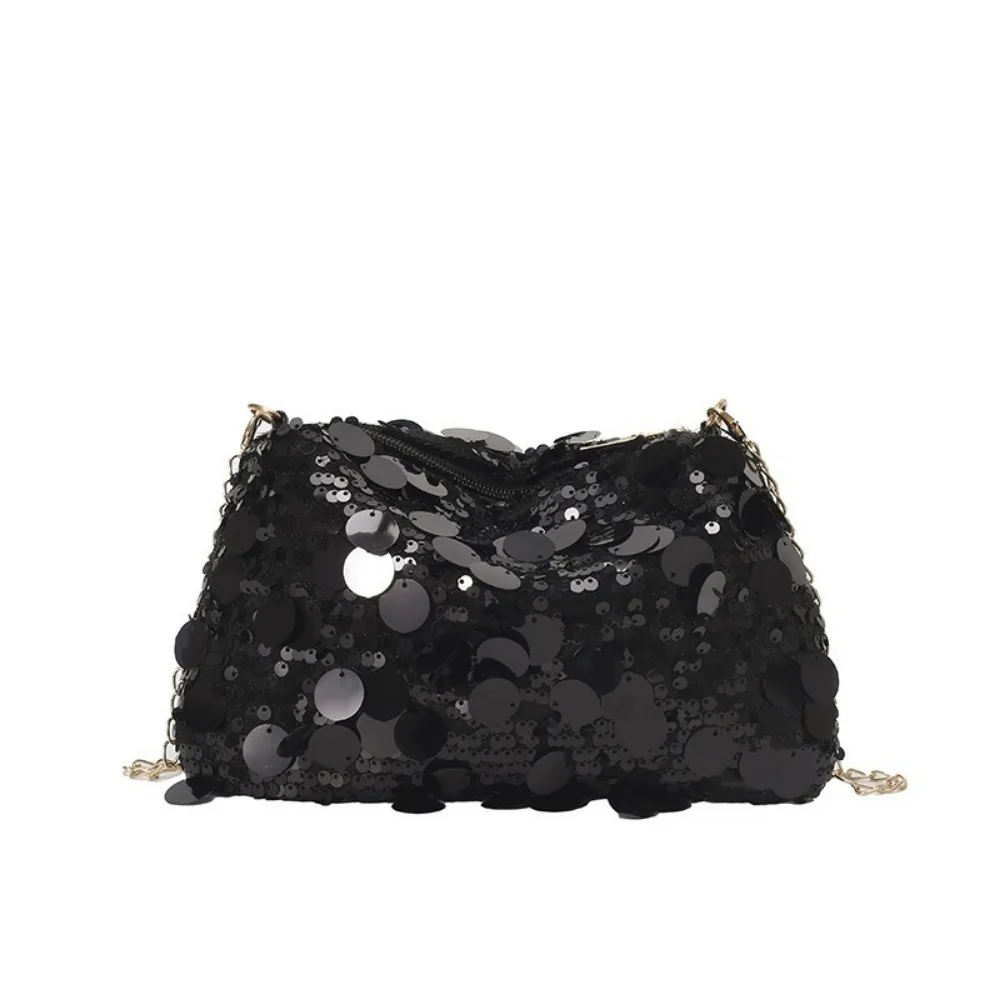 

Портативная сумка через плечо с блестками, легкая однотонная сумка через плечо с цепочкой, женская сумка большой вместимости для вечерней вечеринки