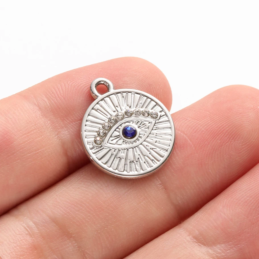 6 Stück böser Blick Anhänger, dunkelblaue Herz- und Mondaugen-Anhänger, Strass-Edelstahl-Anhänger für die Schmuckherstellung, Halskette, Schlüsselanhänger – Detail 17
