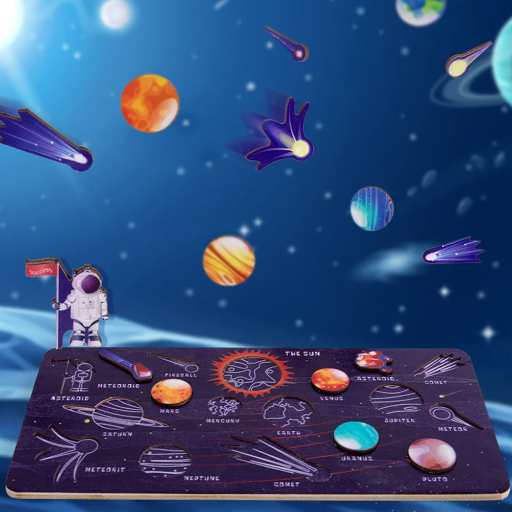 1Set Solar System Puzzle Wooden Educational Puzzle for Kids Early Learning Cognitive Development Space Planets Matching Game