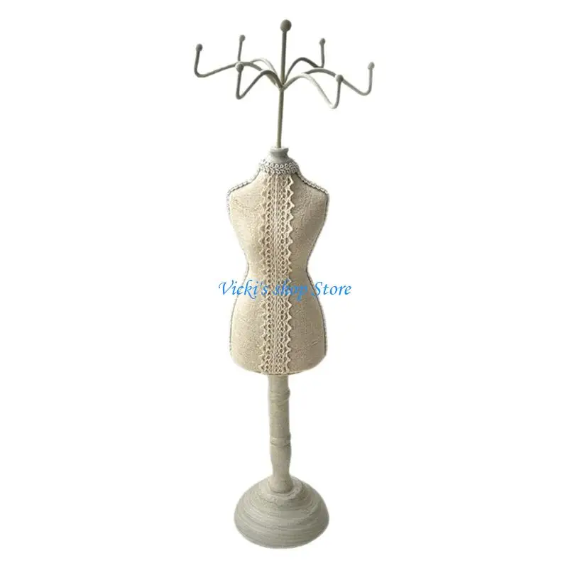 

Sturdy Fabric Wrapped Wooden Jewelry Showcase Stand Featuring Romance Lace Detailing
