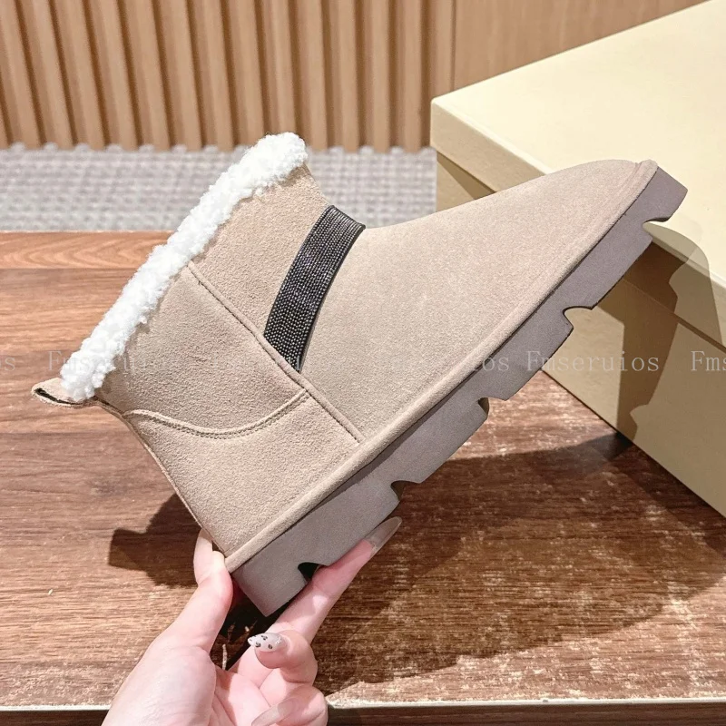 

Women Snow Boots Fashion Ankle Boots Plush Warm Comfortable Genuine Leather Flat Sole High Quality Boots Winter Size 35-42