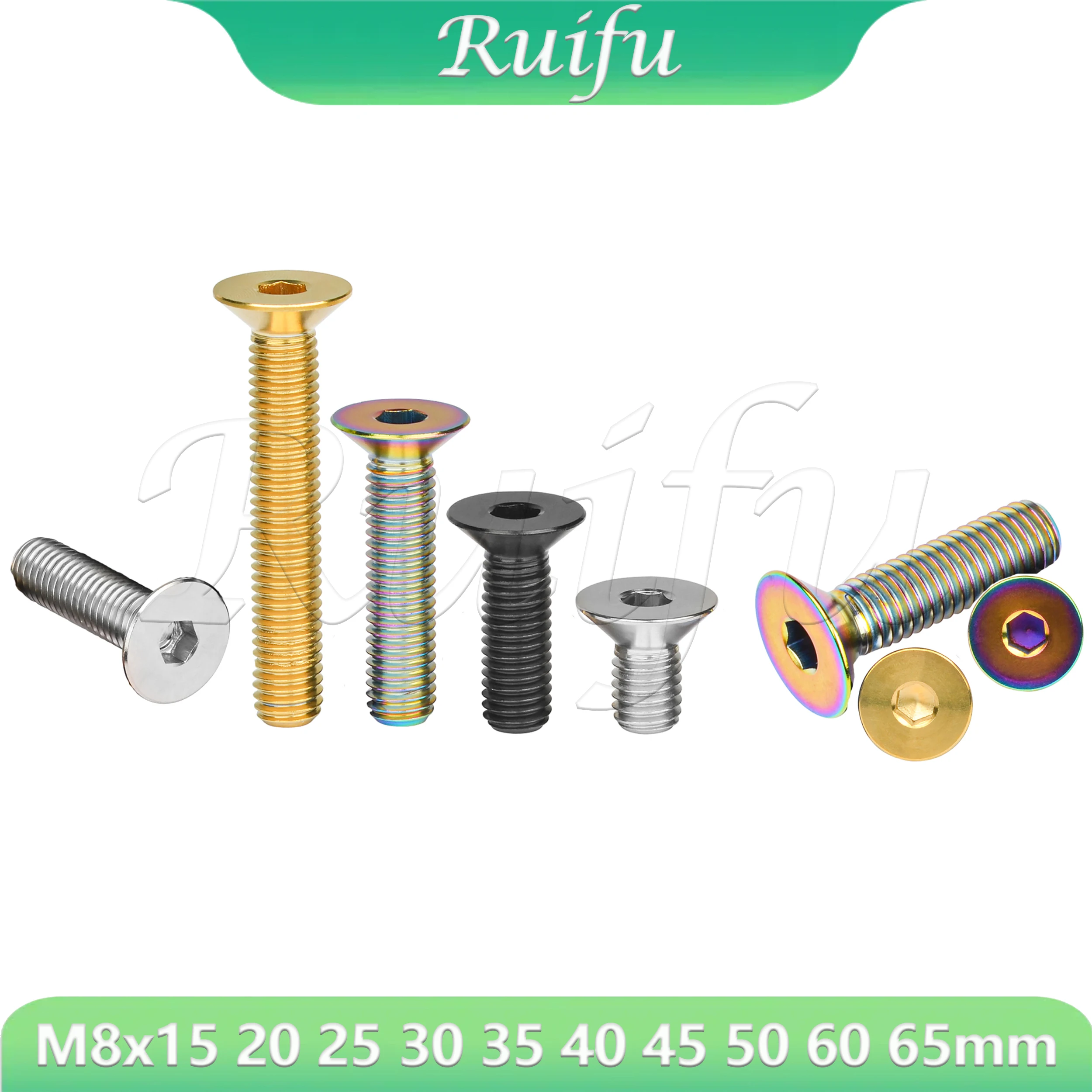 

Ruifu Titanium Bolt Ti Bolts M8x15 20 25 30 35 40 45 50 60 65mm Countersunk Hex Head Screws