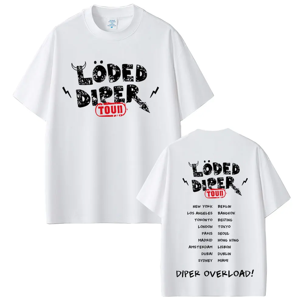 Loded Diper Diper Overload Tour T Shirt Men Women Vintage Rock Oversized T-shirt Men's Casual Y2K Cotton T-shirts Streetwear