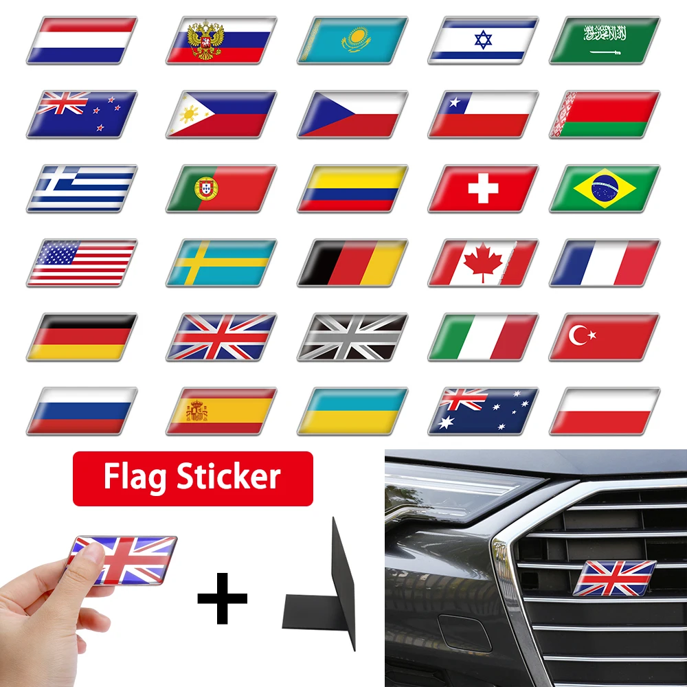 3D Car Front Grille Badge Sticker Body Trunk Decoration Sticker Czech Switzerland Mexico France Sweden Kazakhstan Flag Badge