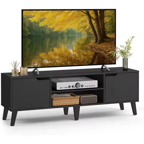 Soporte para TV de 65 Pulgadas, Centro de Entretenimiento con Estante Ajustable, Mesa Consola Multimedia de 58 Pulgadas de Largo, Estilo Transicional
