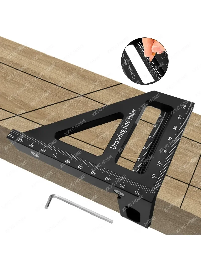 Carpenter Square Aluminum Miter Triangle Hole Ruler Woodworking Square Protractor - 3D Multi Angle 45/90 Degree Layout Measuring