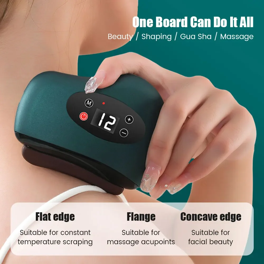 Electric GuaSha Massager Hot Stone Heating Vibration Scraping Fat Burning Neck Massage Face Skin Lifting Removal Wrinkle Tool