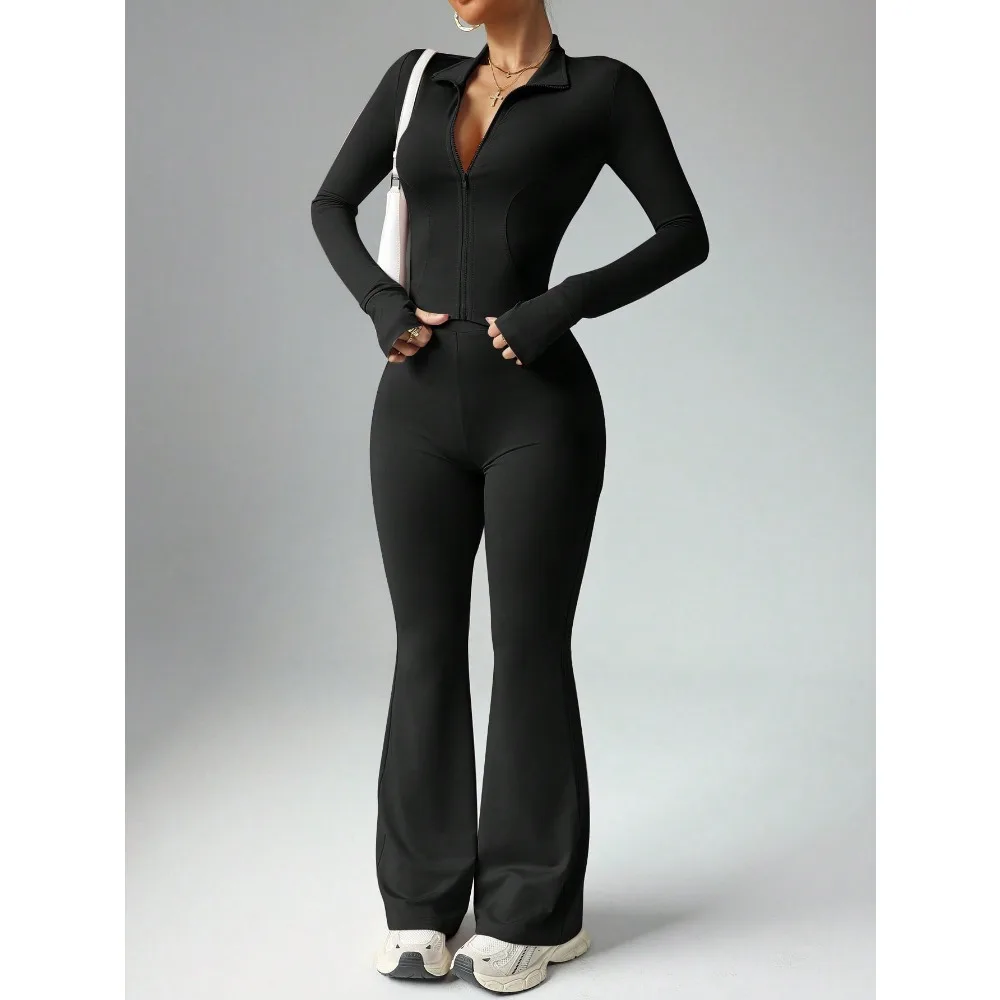 

Women's Solid Color Long Sleeve & Long Pants Slim Fit Activewear Set