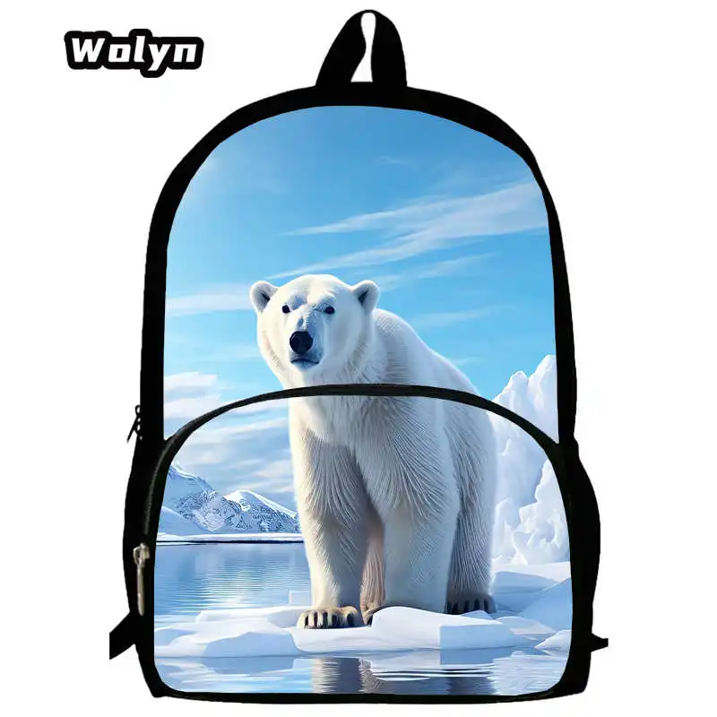 Sac à dos scolaire Mochila Animal pour enfants, sacs à dos College ours polaire pour garçons et filles, design imprimé, sacs de livre, 1ère à la 4e année