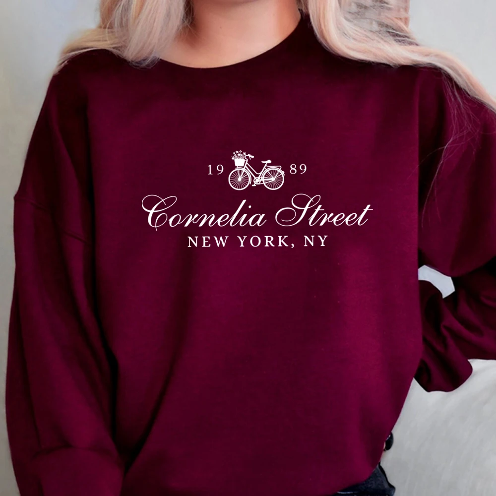 New York Sweatshirt Cornelia Street Retro Hoodie sepeda bunga grafis T Shirt Y2k Top Tee pakaian estetika pakaian musim dingin wanita