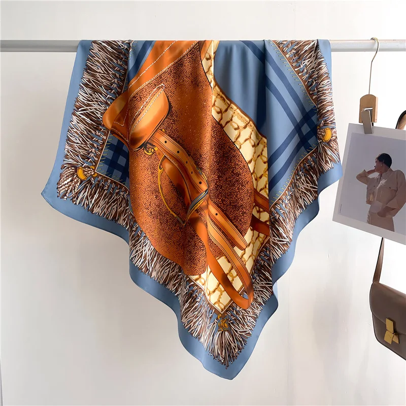 Luxury Scarf Women 90*90cm Silk Feel Square Shawl Hair Wrapping Foulard Satin Scarfs Multi-use Head Bandana Hijab Handkerchief