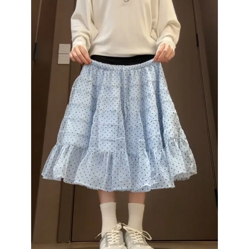 Polka Dot Skirt Women's Spring and Summer 2026 A-word Medium Skirt High Waist Skirt