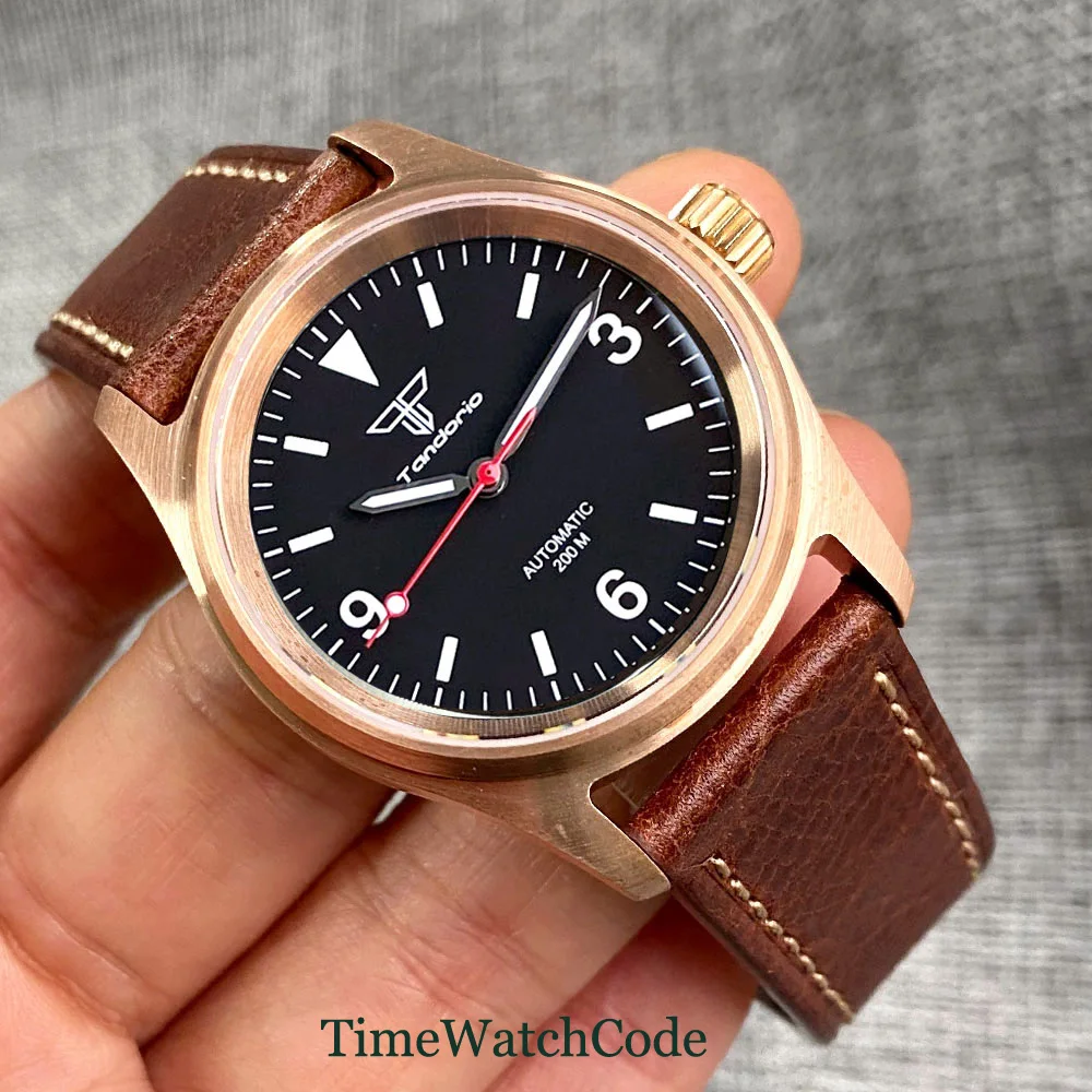 Tandorio 20ATM Automatic Watch for Men 36mm MIYOTA 8215 Movement CUSN8 Solid Bronze Sapphire Crystal Black Dial 100m Waterpoof