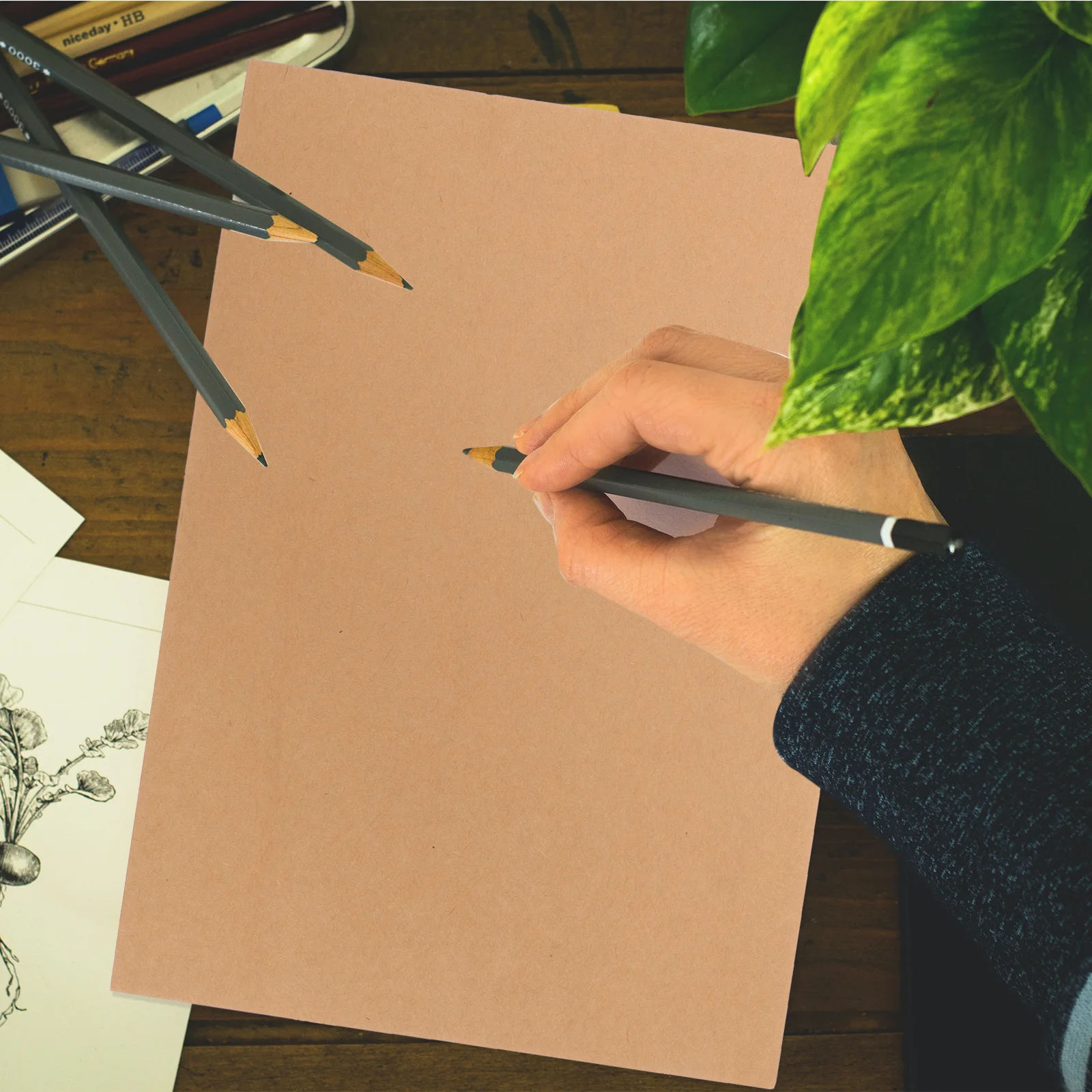 

5 Sheets A4 210x297mm Thick Kraft Drawing Board Painting Paper Lightweight Brown Cardboard Sheets for Art Sketch