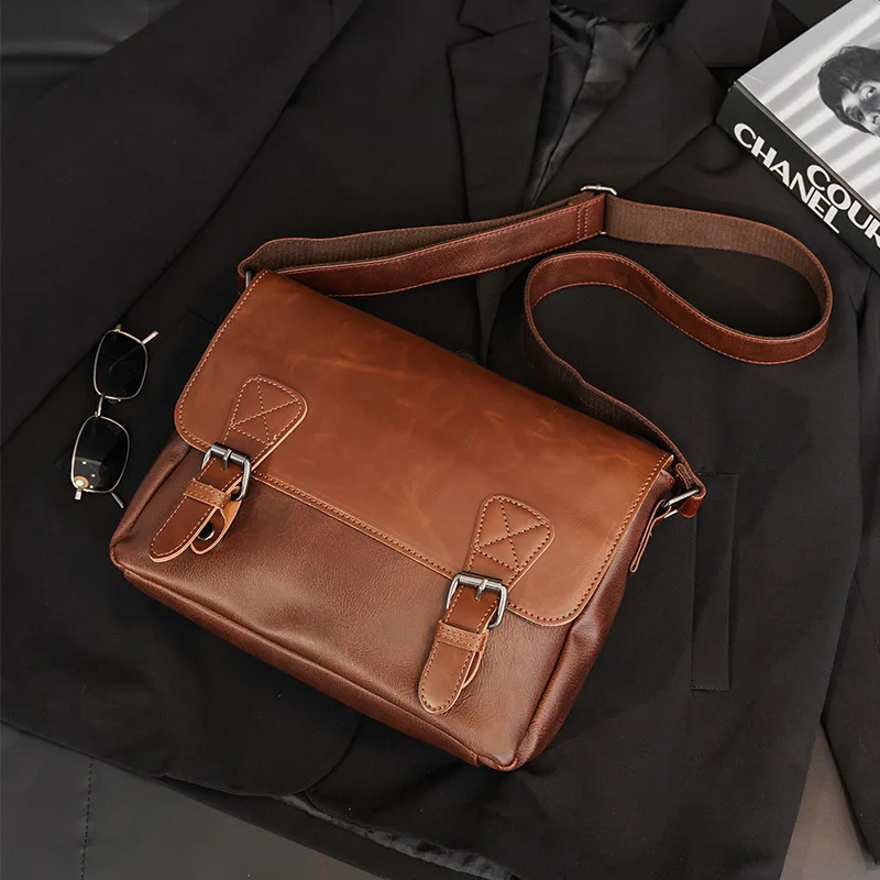 Bolsa de ombro masculina vintage, bolsa de trabalho diário, mensageiro, luxuosa, fashion, bolsa de ombro para laptop, maleta masculina