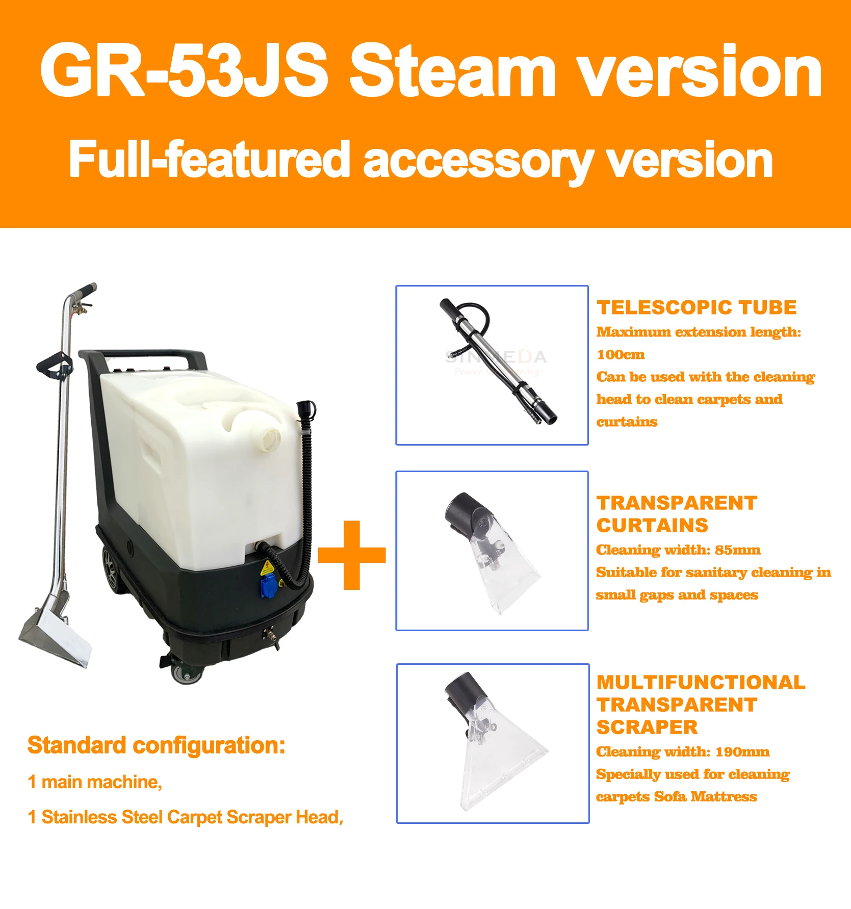 GR-53JS Steam Carpet Cleaning 160 PSI  Portable High Pressure Car Washer Cleaner Strong Suction Carpet Cleaning Machine