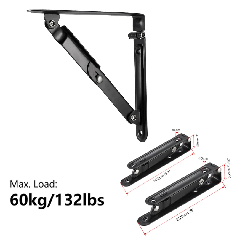 

1/2/3Pcs Folding Bracket 6"/8" 150-205mm Long Release Arm Collapsible Support Bracket Wall Mounted for Shelves Table Desk
