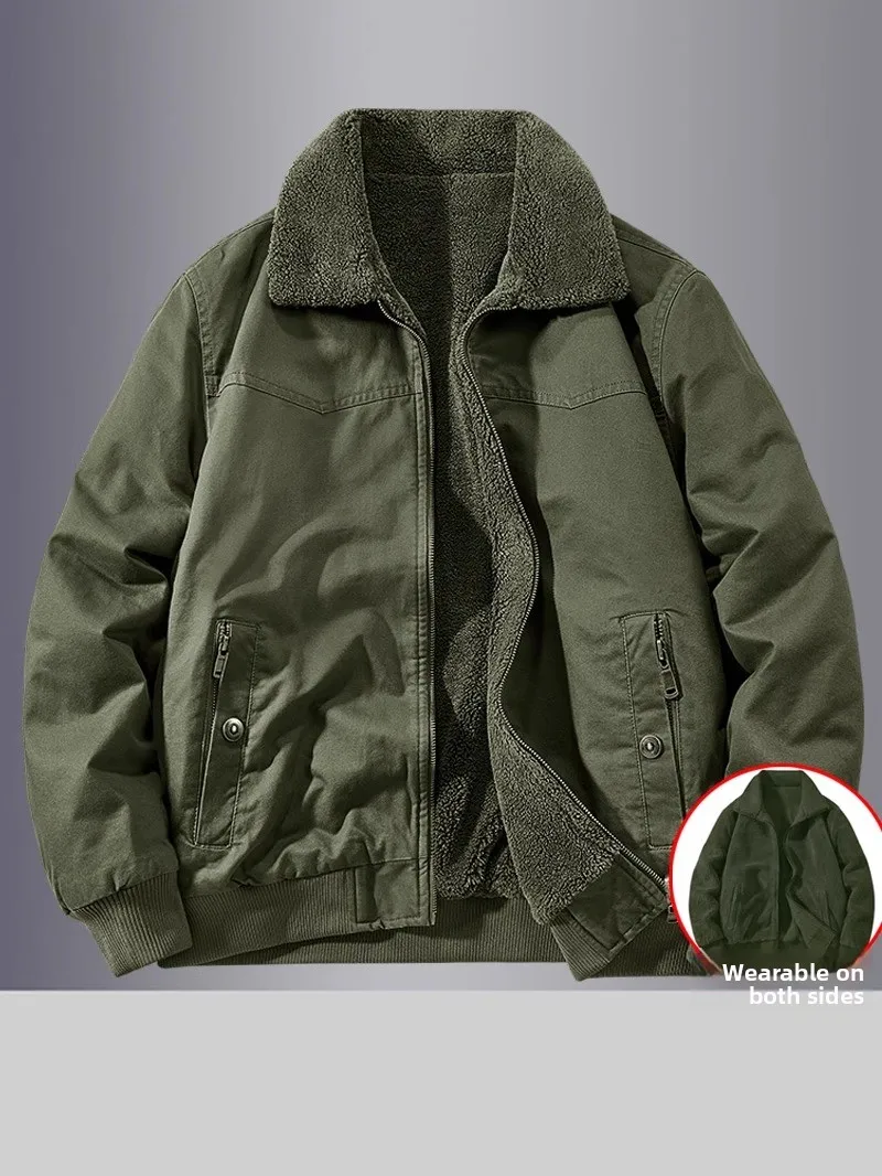 

Men's Outdoor American Sle Winter Fce Lined Double Sided Pure Cotton Work Jaet Warmth De Coat with Multiple kets