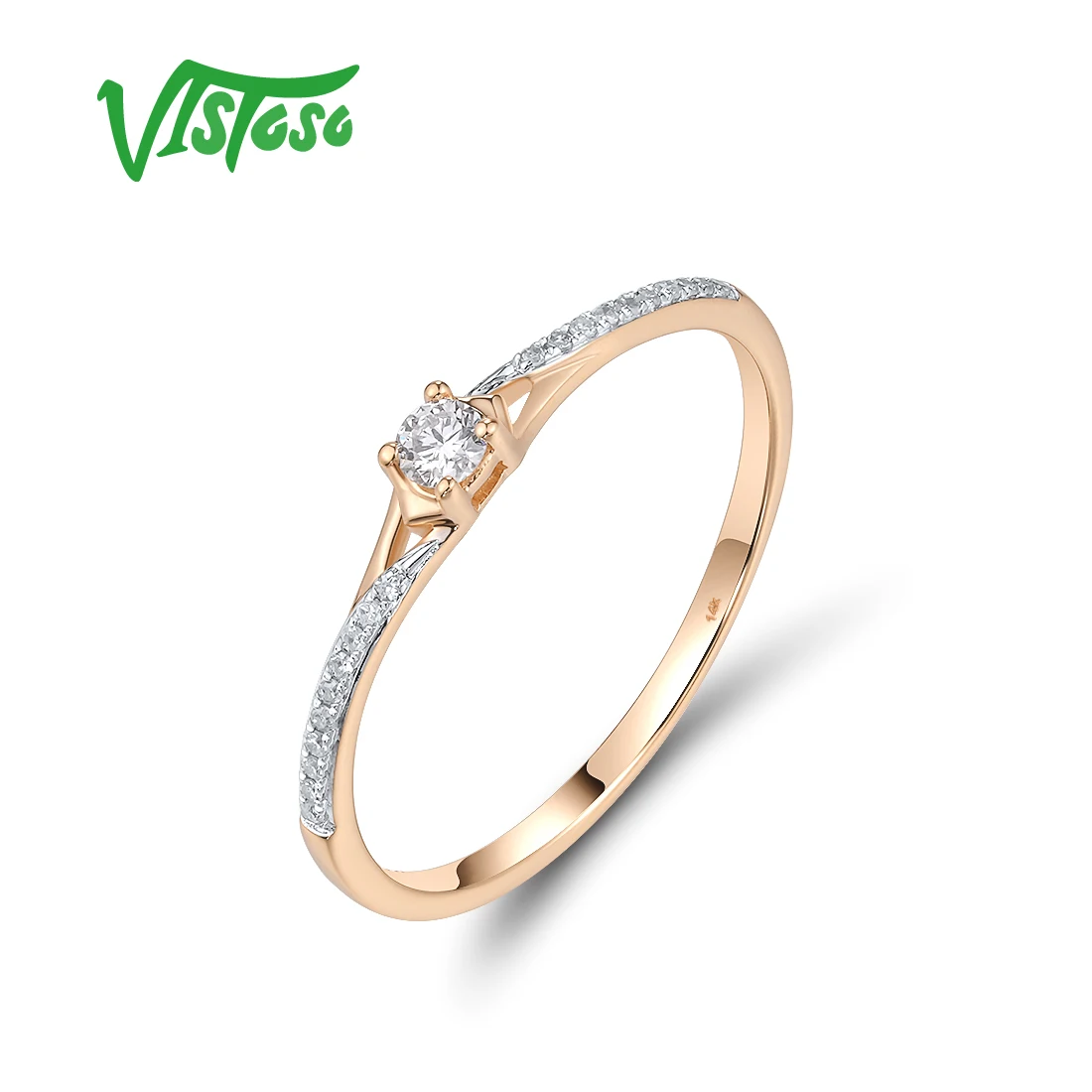 VISTOSO Genuine 14K 585 Yellow /Rose Gold Ring For Women Sparkling Diamond Simple Daily Wearing Easy Match Fine Jewelry