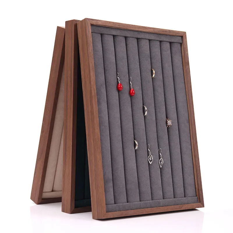 Walnut Wood Jewelry Tray, Velvet Display Stand for Rings Earrings Bracelets​