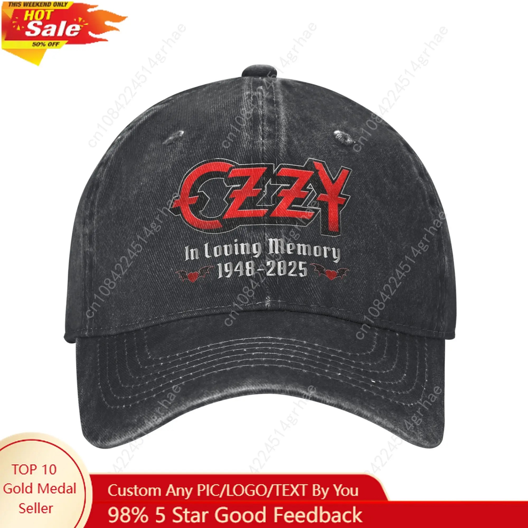 

Unisex Tribute To Ozzy Osbourne Printed Hat Classic Distressed Denim 1948-2025 Baseball Cap Adjustable