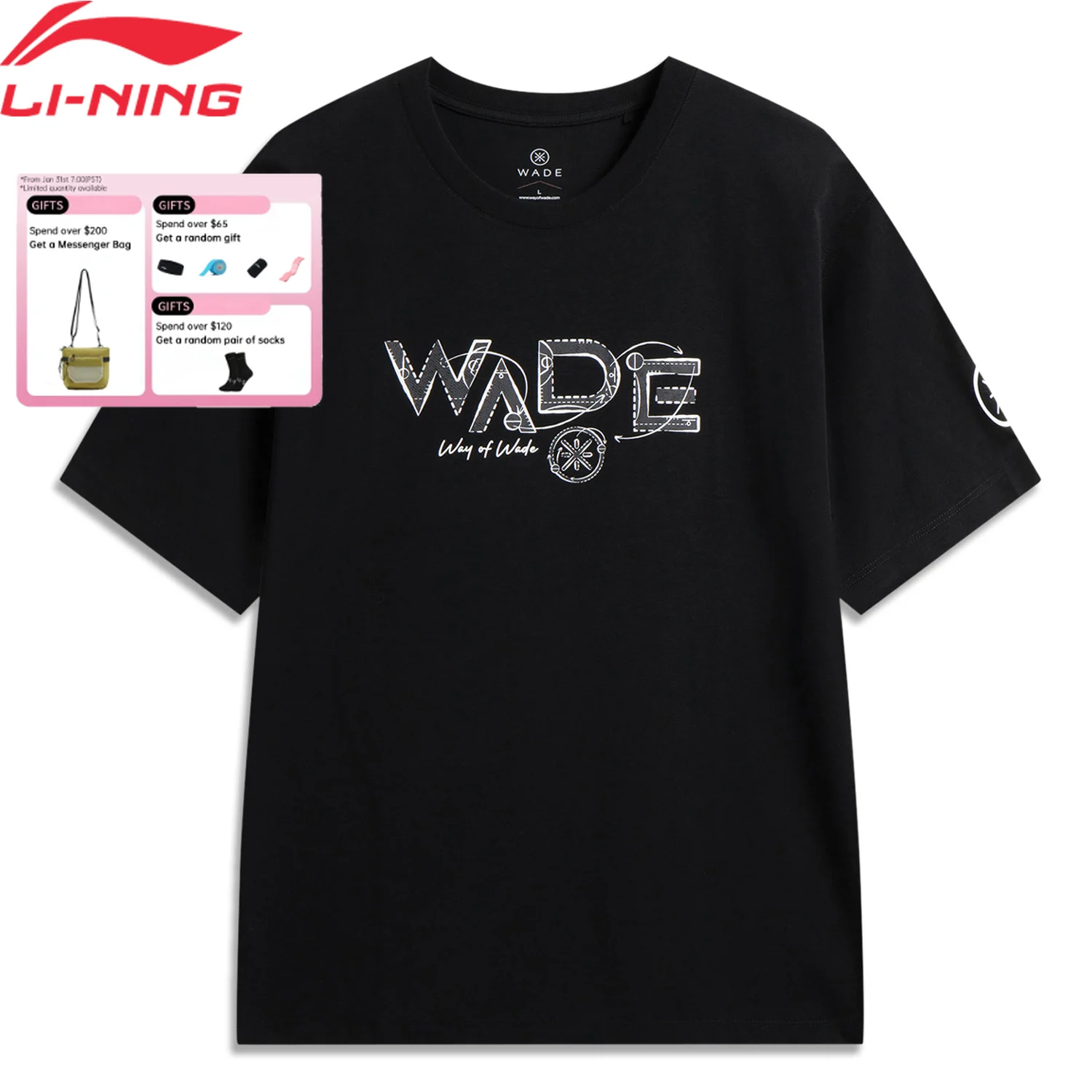 

Li-Ning Men's WADE T-shirts LN UV PROOF 51%Cotton 35%Polyester 14%Viscose Regular Fit LiNing Fashionable Sports Tee Tops AHSW375