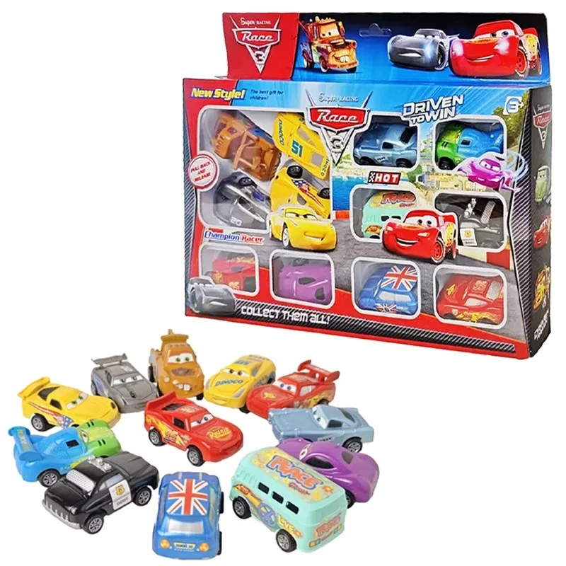 Mini Disney 12 Pezzi Pixar Cars 3 Pistone Cup Collezione Rimbalzo Auto Saetta McQueen Jackson Storm PVC Giocattolo Modello di Auto per I Bambini