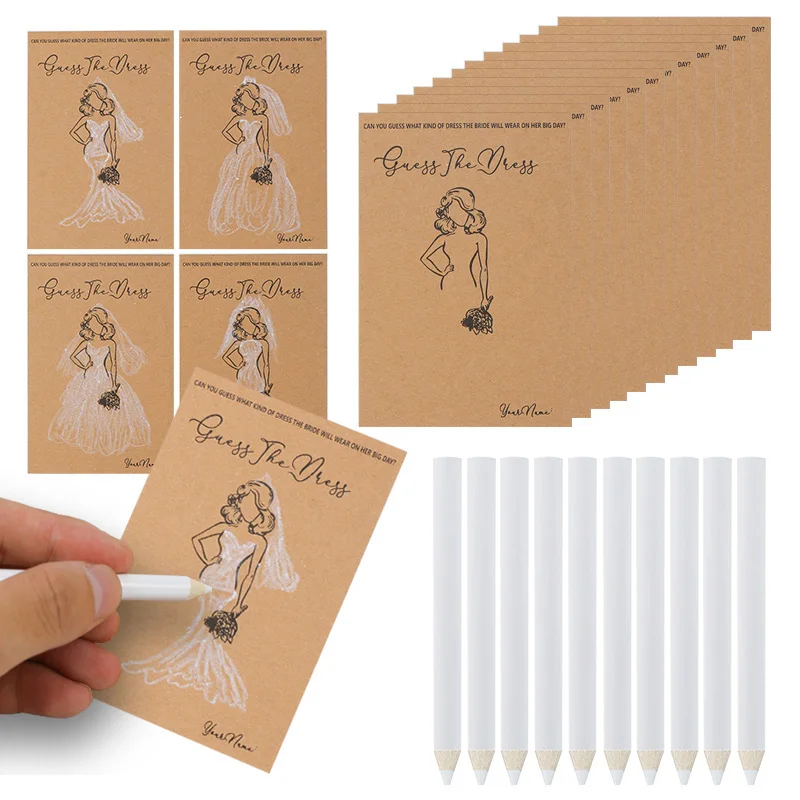 

1Set Bridal Party Funny Games Guessing Card Engagement Single Party Guess The Dress Card With Pencils Wedding Party Favors Decor