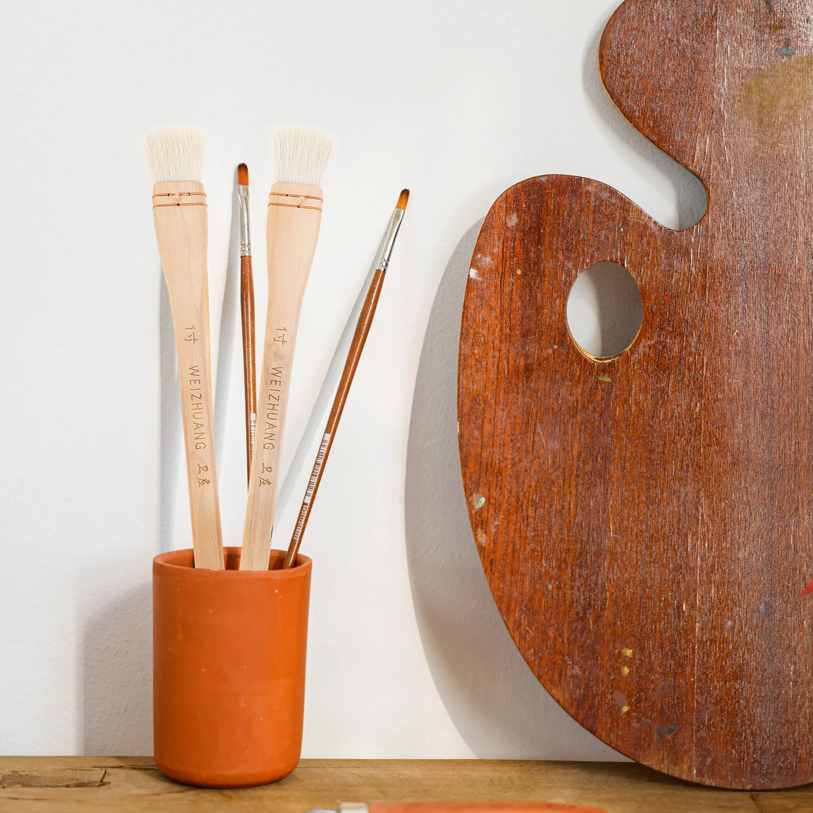 2Pcs Oil Paint Brushes Wood Handle Practical Painting Tools for Artists Crafts DIY Wall Painting Simple Paint Brush for Art