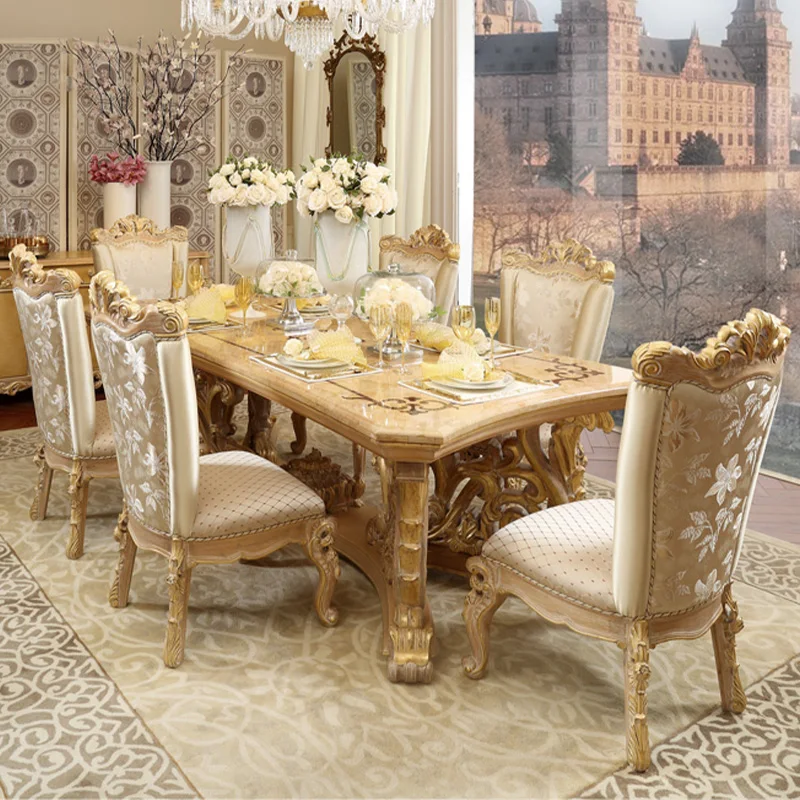 

European solid wood carved flower table, chair, French court villa, luxury restaurant, table, chair, furniture customized