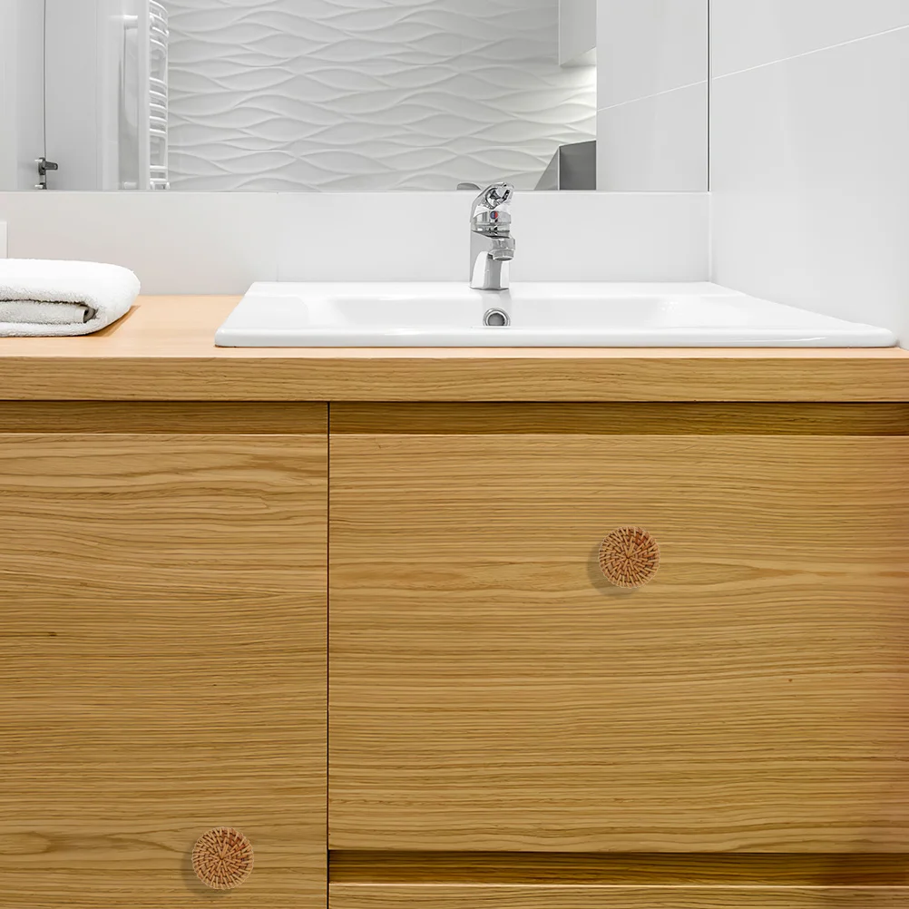 

4Pcs Exquisite Wooden Rattan Knobs Bohemian Drawer Pulls for Cabinets Wardrobes Wood Knobs for Dresser Drawers