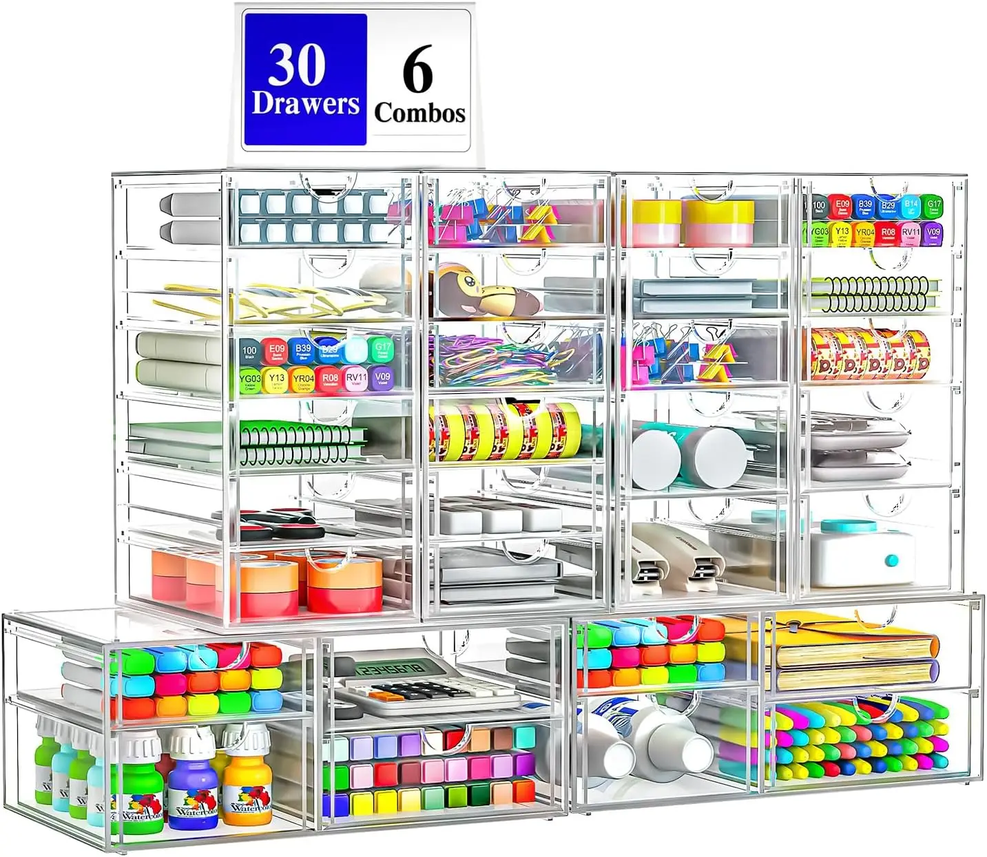 

Органайзер акриловый на 30 ящиков, штабелируемый, прозрачный пластиковый контейнер для хранения косметики, для офиса, для ванной комнаты