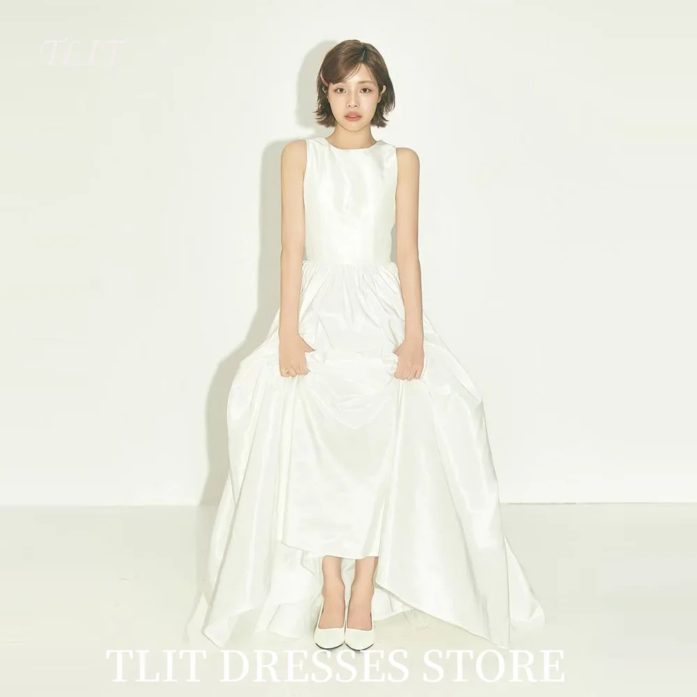 TLIT Simple Ivory Silk Satin Wedding Dresses O-Neck Bridal Gowns Korea Wedding Dresses Photos Shoot Customized  웨딩드레스