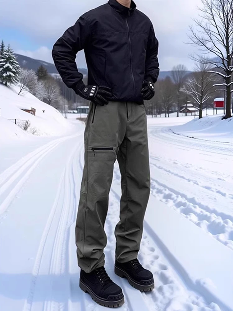 سراويل رجالي للتنزه سيرًا على الأقدام بتصميم أمريكي عتيق سراويل شتوية سميكة من الصوف للتزلج في الهواء الطلق لتسلق الجبال سراو...