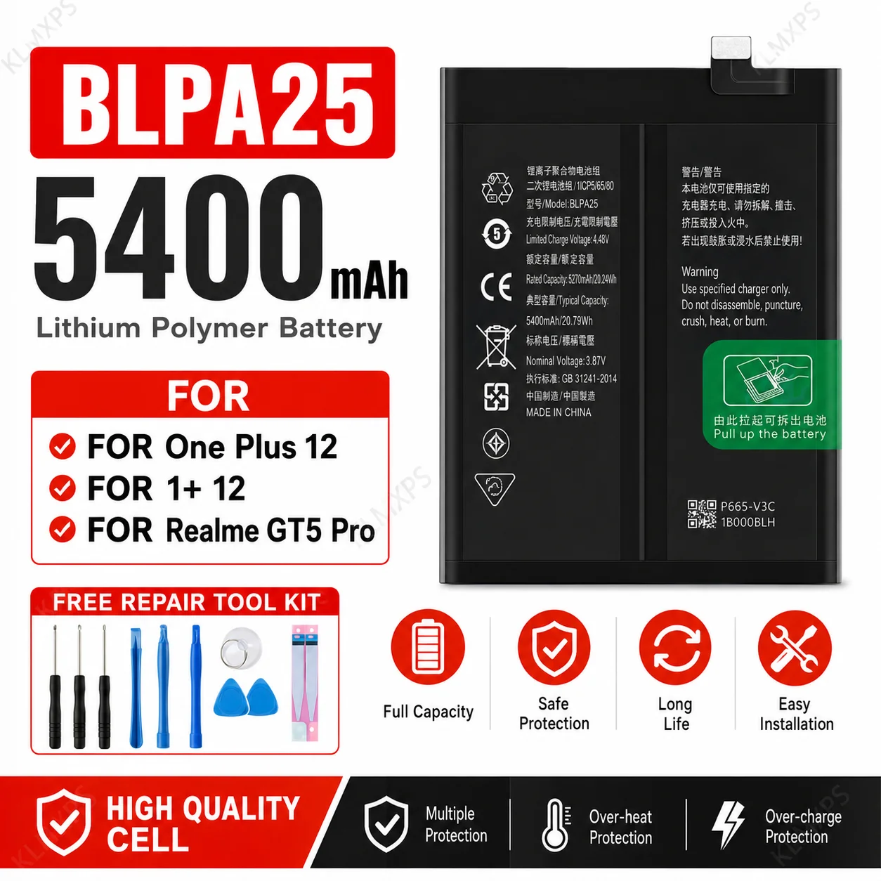 Premium Replacement Battery BLPA25 BLP975 BLP925 BLP921 For OPPO OnePlus 12 5G 11 11R 5G 10R 5G Nord 3 ACE Phone Repair Battery