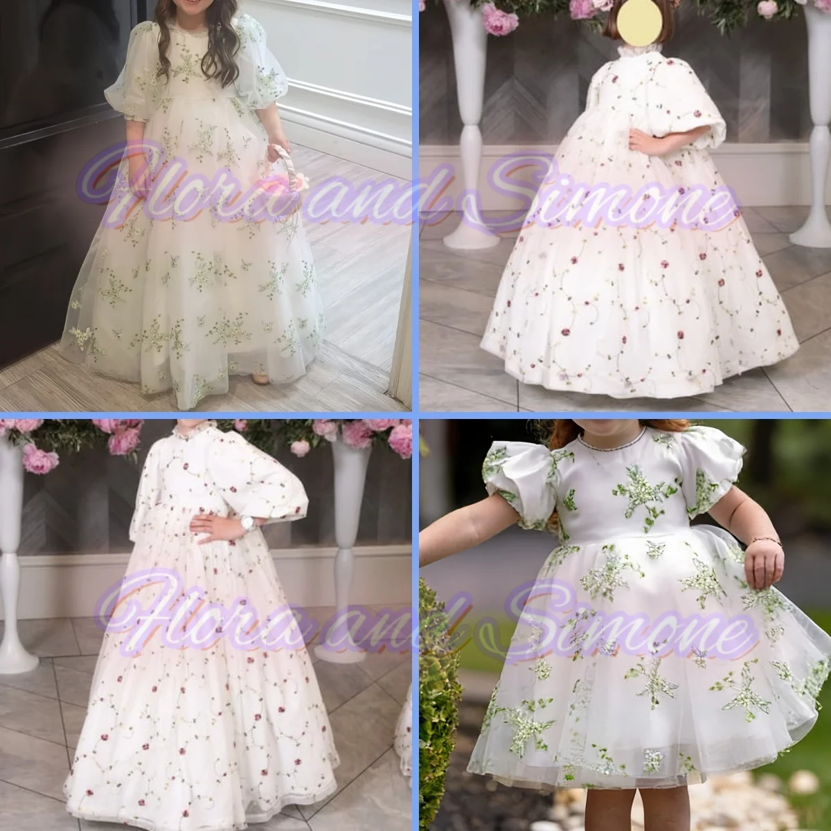 تخصيص نمط الأزهار نمط رشيقة قصيرة الأكمام زهرة فتاة فساتين لحفل الزفاف ثوب مسائي مأدبة مهرجان