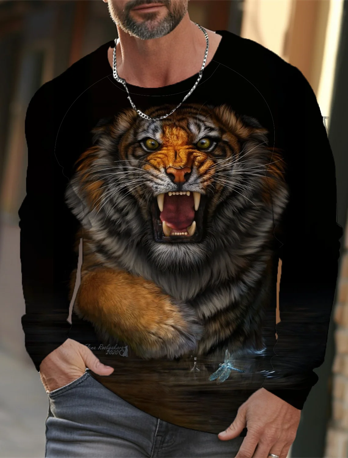 

2025 New Tiger Print Pullover Autumn Winter Men's Casual Long Sleeve Round Neck Sweatshirt Streetwear Harajuku Men's Wear